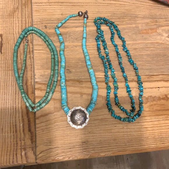 Jewelry - VTG American Indian turquoise sterling silver lot 3 necklaces beads Navajo